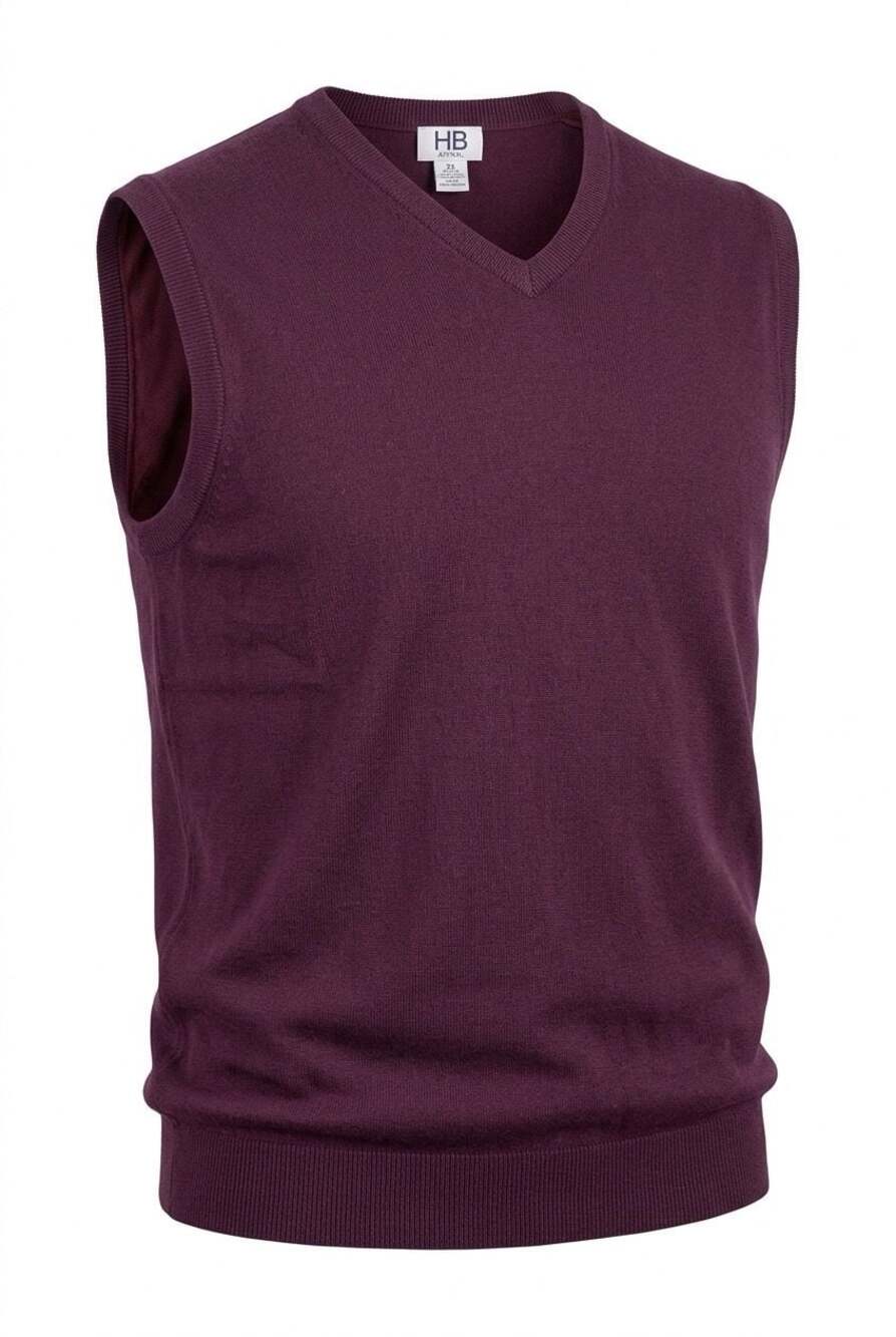 Harbor Bay by DXL V-Neck Sweater Vest Burgundy 4XL